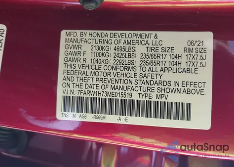 2021 Honda Cr-V 2Wd Special Edition z USA, uszkodzony, nr VIN 7FARW1H73ME015519